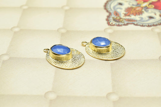 Blue Chalcedony Charms Pendant,Handmade Pendant Connector,Gemstone Component jewelry,Oval Shape Pendant,Matt Earrings,Finding Oval Component