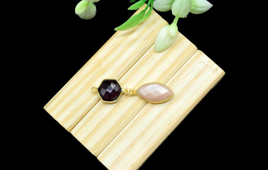 Amethyst Pendant Charms , Peach Moonstone Dangle Earring Component , Multi Gemstone Dangle Earring , Component Jewelry , B'day Gift