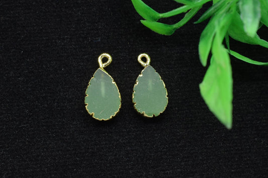 Prehnite Pendant Charms,Gemstone Single Bail Connectors,Necklace Connectors,Teardrop Pendant Jewelry,Handmade Cabechon Pendant Charms