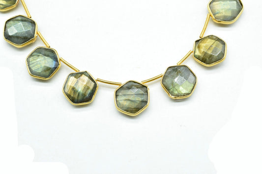 Labradorite 10mm Faceted Hexagon Shape Single Bail Connector strand,Single Bail Charm,Gemstone Jewelry Making Component,Labradorite Bezel
