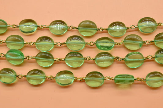 Natural Green Amethyst Smooth Rosary Beaded Chain, Green Amethyst Wire Wrapped Rosary Chain, Natural Green Amethyst Gemstone Beaded Chain