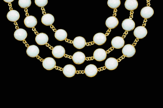 White Agate Gemstone 10mm Round Shape Bezel Chain,White Agate Gemstone Gold Plating Bezels Link Chain,White Agate One Side Cut Jewelry,Gift