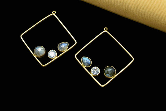 Labradorite Gemstone Component Square Shape Single Bail Charm,Labradorite 32mm Connector Pendants,Single Loop Connectors,Labradorite Jewelry