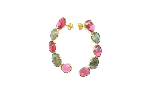 Pink Tourmaline Earring/Double Stone Earring/Gemstone Labradorite Earring/Bridal Jewelry Earring/Women Earring/Handmade Earring/Gift For Her