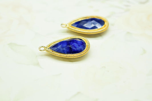 Blue Sapphire 12X20mmmm Bezel Charms,Gemstone Bezels,Boho Pendant Charms,Single Bail Pendant,Handmade Brass Pendant,Bezel Connectors,Gift