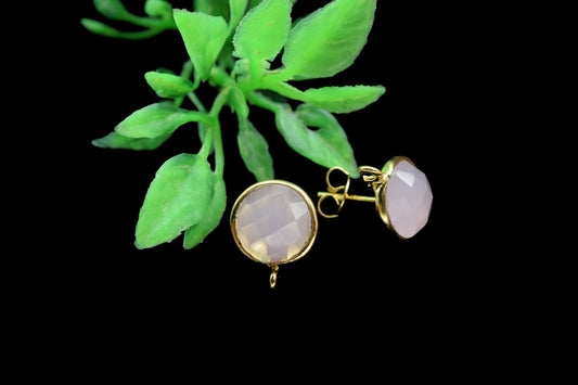 Rose Quartz 10mm Single Bail Connector Earrings,Earrings Connector,Earring Making Connector,Bezel Set Earring Connector,Gemstone Ear Post