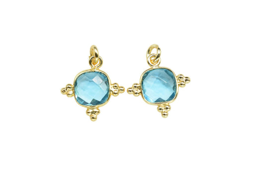 Sky Topaz 8mm Cushion Bezel charm/Station Bezel Link Supplies/Sky Topaz Jewelry Making/Square Pendant//Gemstone Connector Pendant