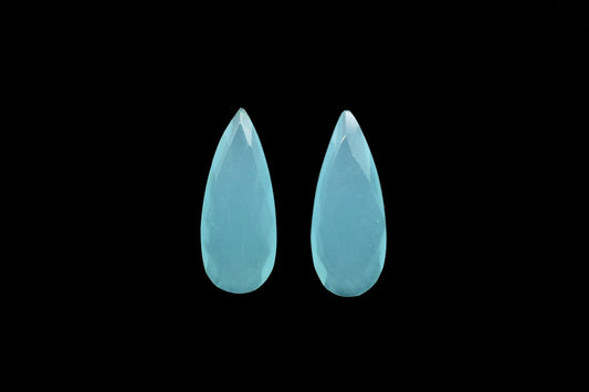 Aqua Chalcedony Faceted Pear Shape Briolettes,8x20mm Teardrop Beads,Aqua Chalcedony Briolettes,AAA Quality,Aqua Chalcedony Matched Pair,Gift