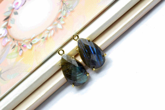 Labradorite Prong Setting Earring Connectors,Jewelry Making Supplies,Labradorite Charms Pendants,Brass Jewelry Findings,Labradorite Teardrop