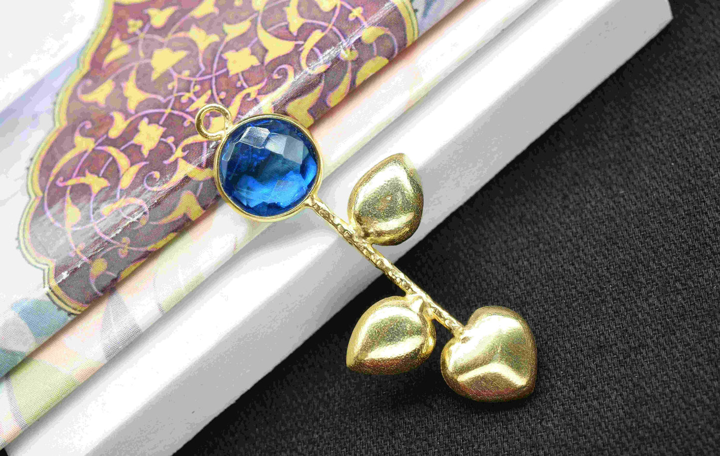 Blue Topaz Round Shape Pendant , Blue Topaz Single Bail Charms,Genuine Gemstone Charms , Gold Plated Gemstone Connectors ,Summer Collection