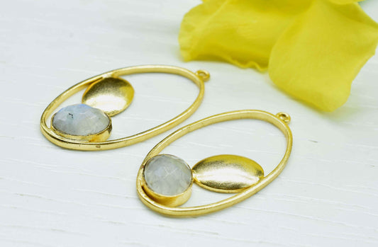 Moonstone Oval Shape Component,Gemstone Connectors Pendant,Moonstone Oval Pendant,Finding Gold Plated Jewelry,Moonstone Pendant,Gift For Her