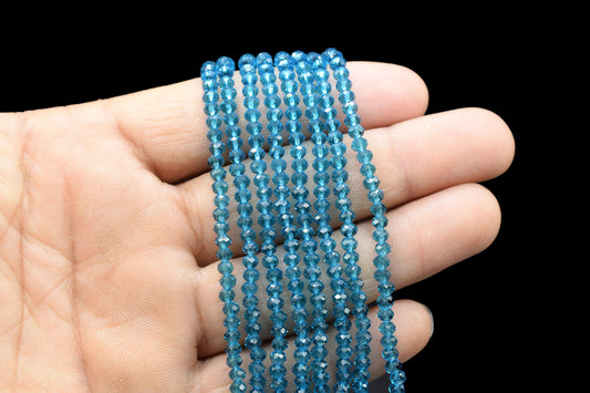 London Blue Topaz Faceted Beads/Loose Stone Beads/JewelryMaking Beads/Blue Topaz Quartz Beads Strand/Rondelle Beads/13 inche beads Strand