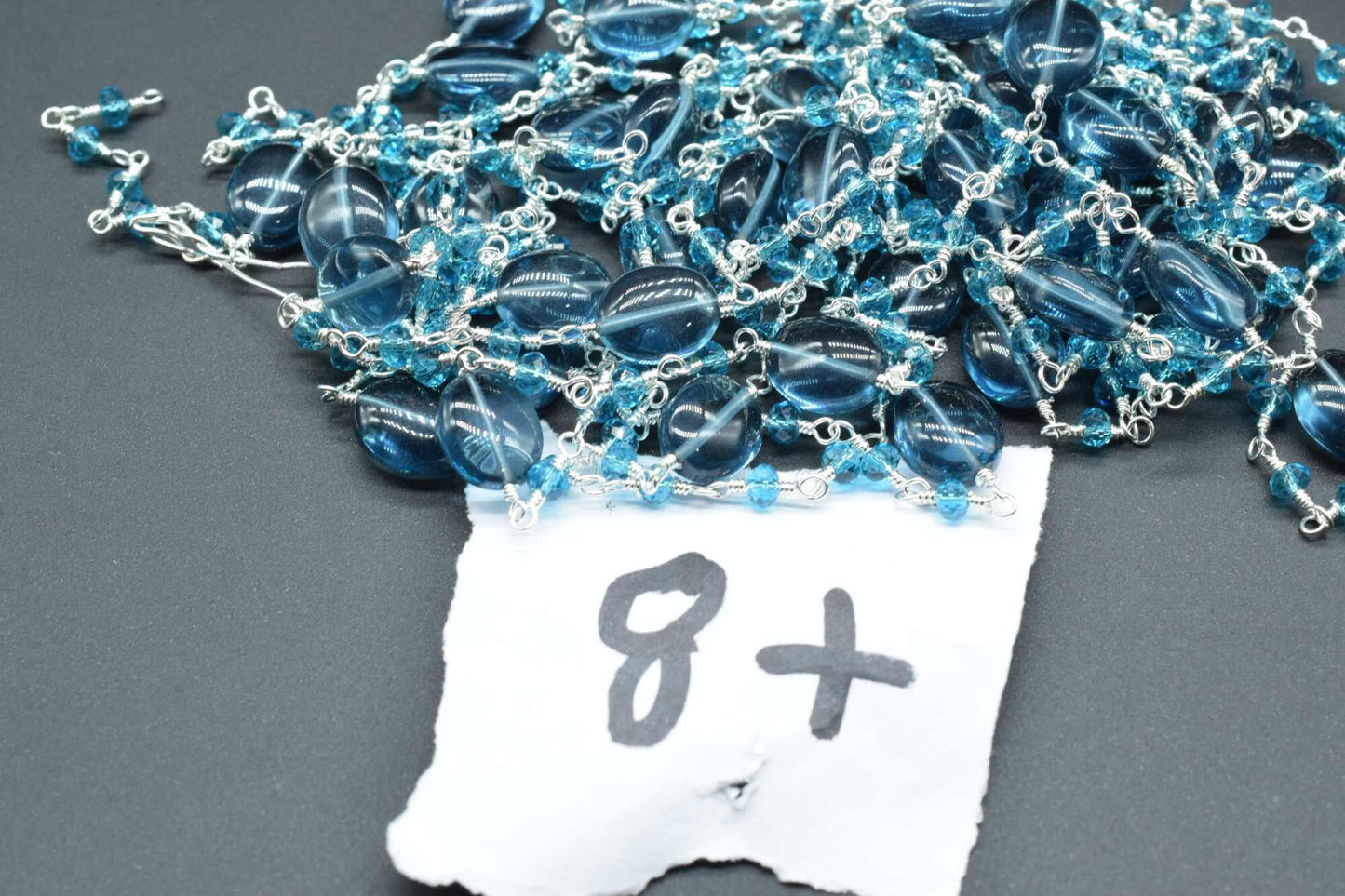 Blue toapz Smooth Oval Shape Chain,Blue toapz Silver Wire Plated Rosary Beaded Chain,Chain Per Foot,Gemstone Beads,Topaz Rosary Beaded Chain