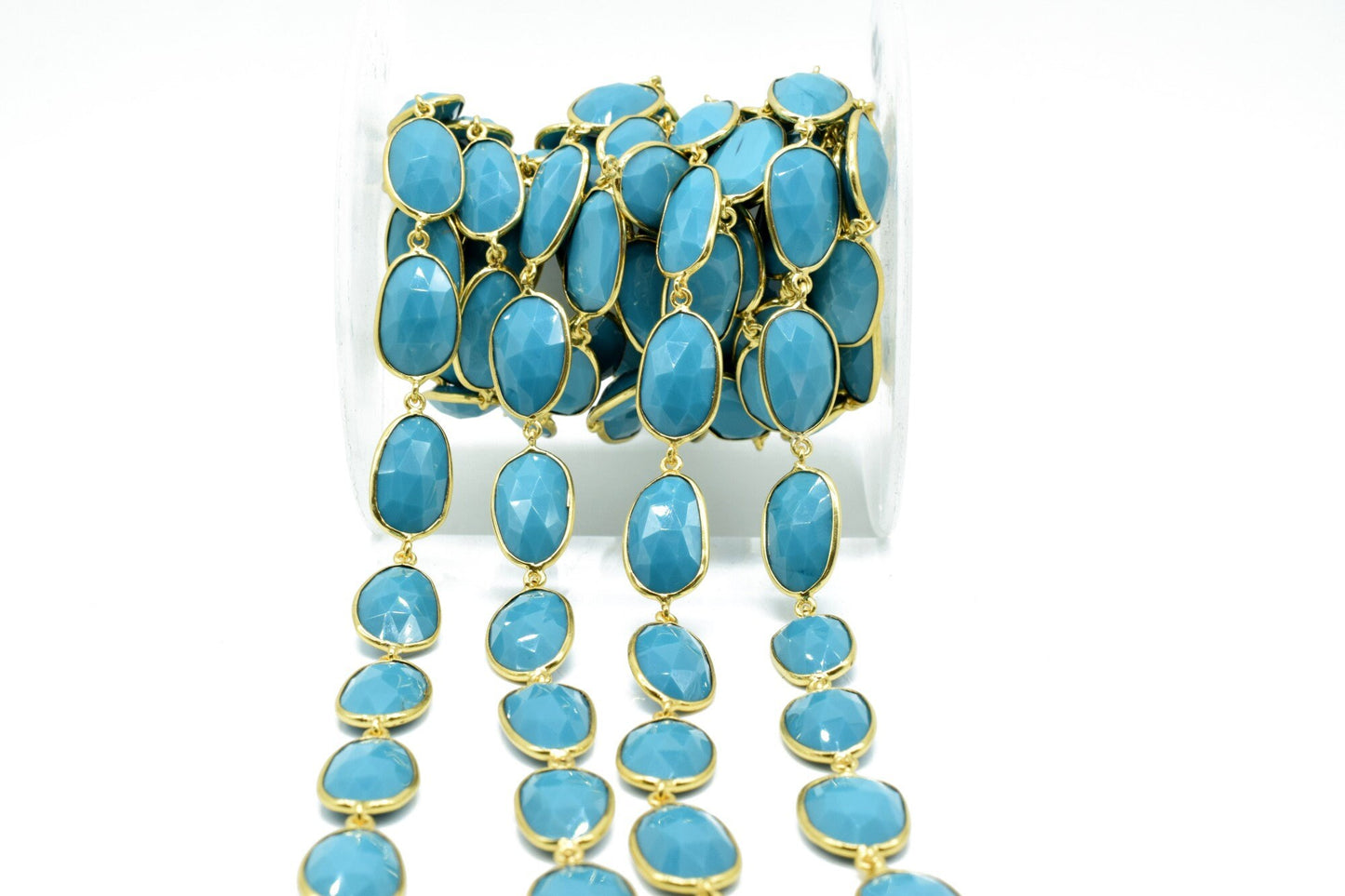 Blue Turquoise Bezel Connector Chain,Turquoise Free form Size Connector Chain,Turquoise Handmade Bezel Link Chain,Gold Plated Bezel Chain