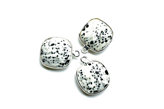 Dendrite Opal 14mm Cushion Single loop connectors,Dendrite Opal Bezel Findings Cushion Charm,Dendrite Opal Cushion Shape silver Plated charm