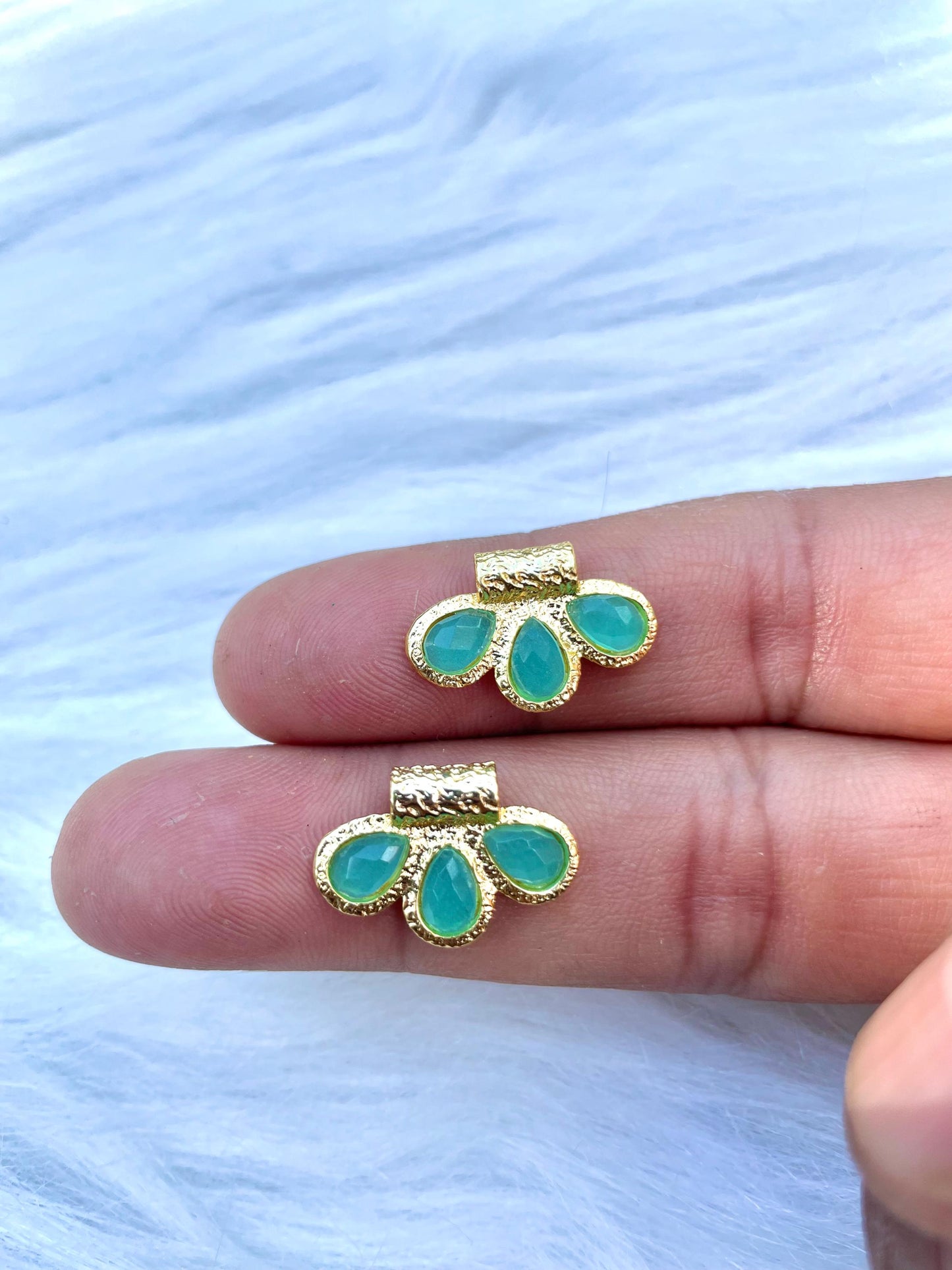 Aqua Chalcedony Connector Charms/Handmade Jewelry/Three stone Pendant/Gold Plated Pendant/Women Jewelry/Brass Connector Jewelry/B'day Gift