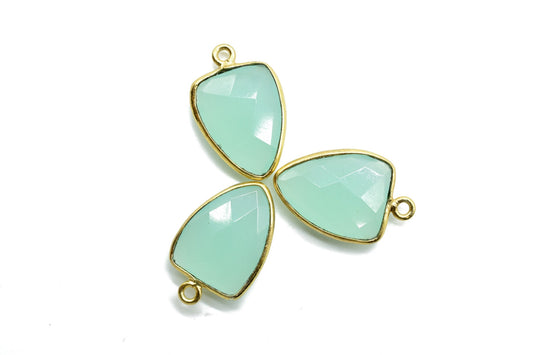 Aqua Chalcedony 12x15mm Triangle shape pendant,Aqua Chalcedony Gold Plated bezel,jewelry making charm craft,single bail connectors,Chalcedon
