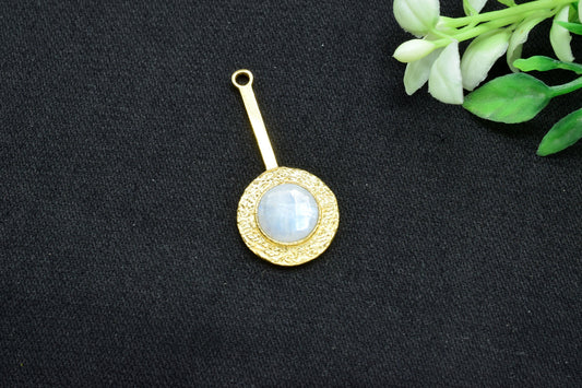 Moonstone Pendant , Moonstone Gemstone Handmade Pendant ,Single Bail Checker Cut Gemstone Connector, Gold Plated Connectors