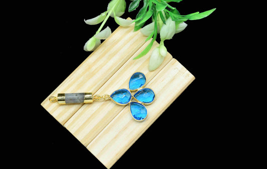 Blue Topaz Pendant Charms , Labradorite Pencil Dangle Earring Component , Multi Gemstone Dangle Earring , Component Jewelry , B'day Gift