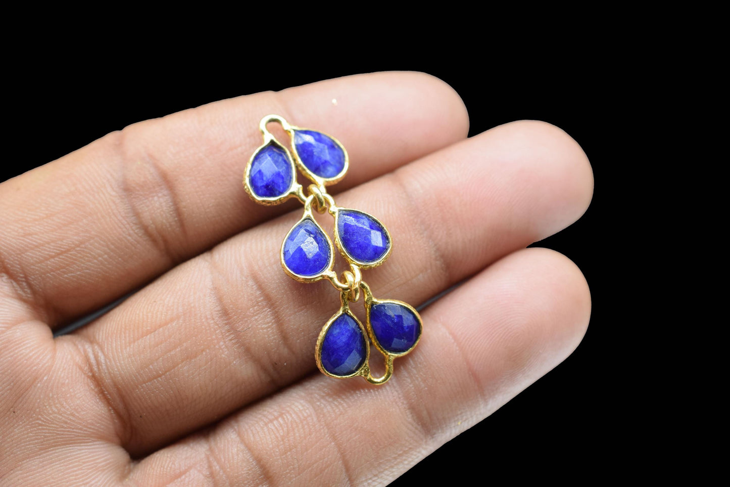 Natural Blue Sapphire Pendant Charms/Gold Plated Jewelry/Handmade Jewelry/Sapphire Chamrs/Brass Connnector Charm/Women Jewelry/Birthday Gift