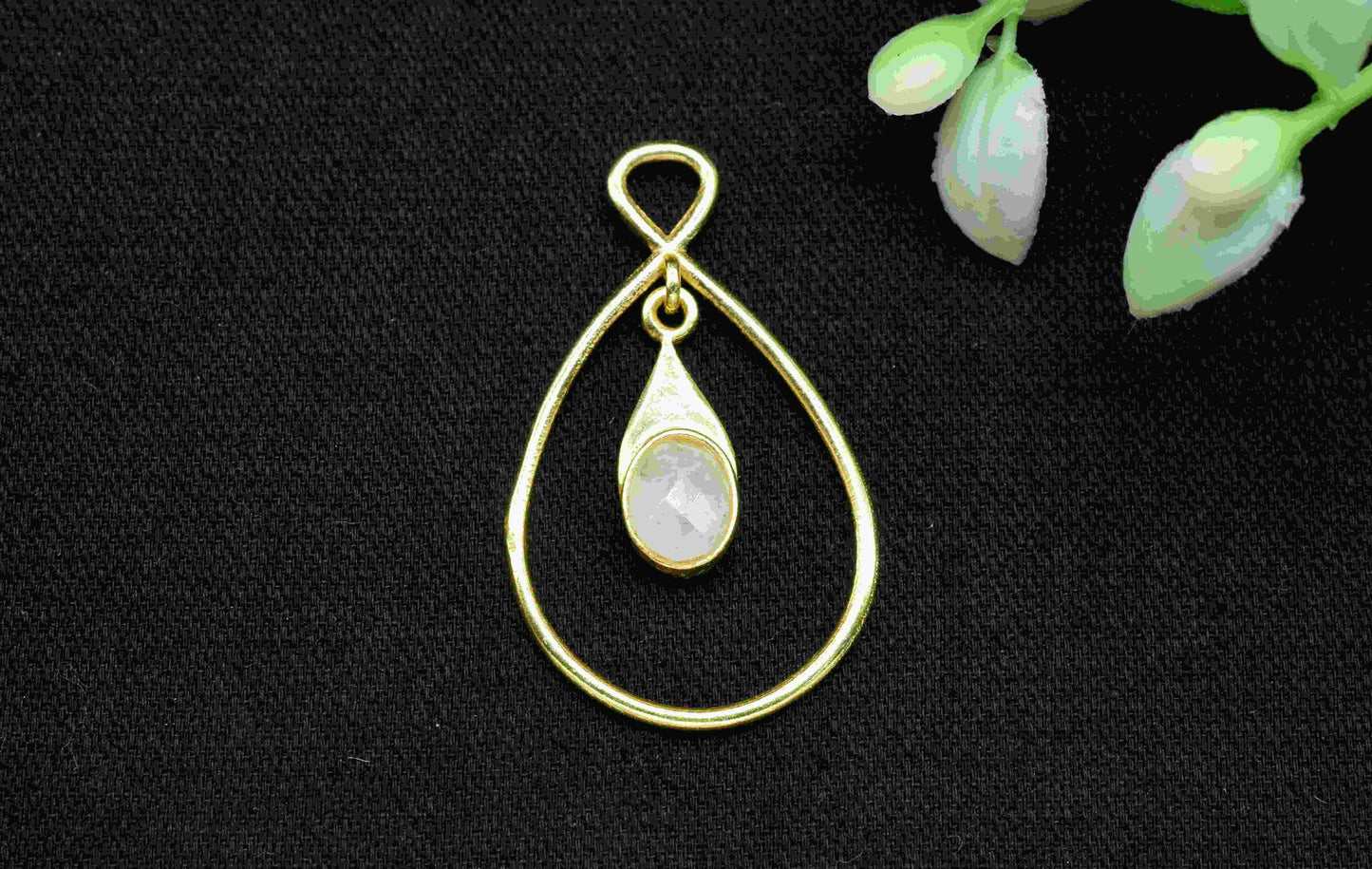 Moonstone Component , Single Bail Charm , Moonstone Connector Pendant , Gold Plated Connectors , Earring Component , B'day Gift