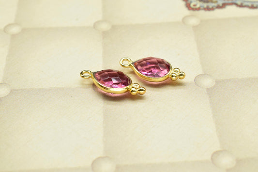 Pink Tourmaline Gemstone 7x10mm pear shape single bail Pendant,Pink Tourmaline Gold Plated bezel,Tourmaline Faceted Charms Connector Jewelry