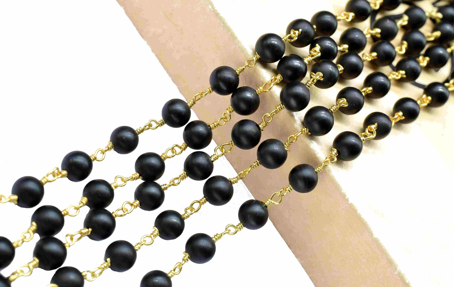 Black Agate Smooth Beads Rosary,black Agate Wire Wrapped Chain By Foot For Necklace,Black Agate 6mm round Shape Handmade Jewelry Making,Gift