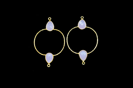 Rose Quartz Double Bail Bezel Connector,Gold Plated Earring Connector,Gemstone DIY Components,Rose Quartz Pear Shape Bezel Connector,Gifts