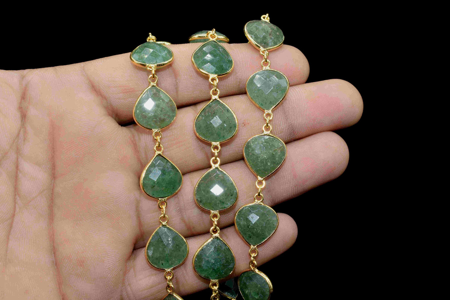 Green Strawberry Quartz Heart Shape Bezels Chain, 12mm Green Strawberry Quartz Faceted Bezel Chain, Gemstone Jewelry, Green Strawberry Bezel