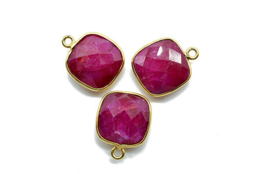 Ruby 12mm Cushion shape single bail connector,Ruby Pendant,Ruby cushion Gold Plated bezel,Ruby single loop connector,jewelry making charms