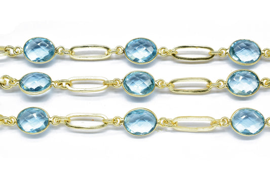 Sky Topaz link Chain,Sky Topaz Bezel Chain,Sky Topaz Oval Shape Connector ChainSky Topaz bezel chain,Sky Topaz link chain,station link chain