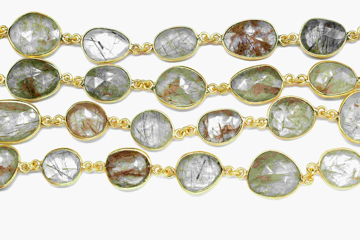 Golden Rutile Connector link Chain, Gold Rutile Bezel Chain, Rutile free Shape Connector Chain, Gold Rutile station handmade link Connectors