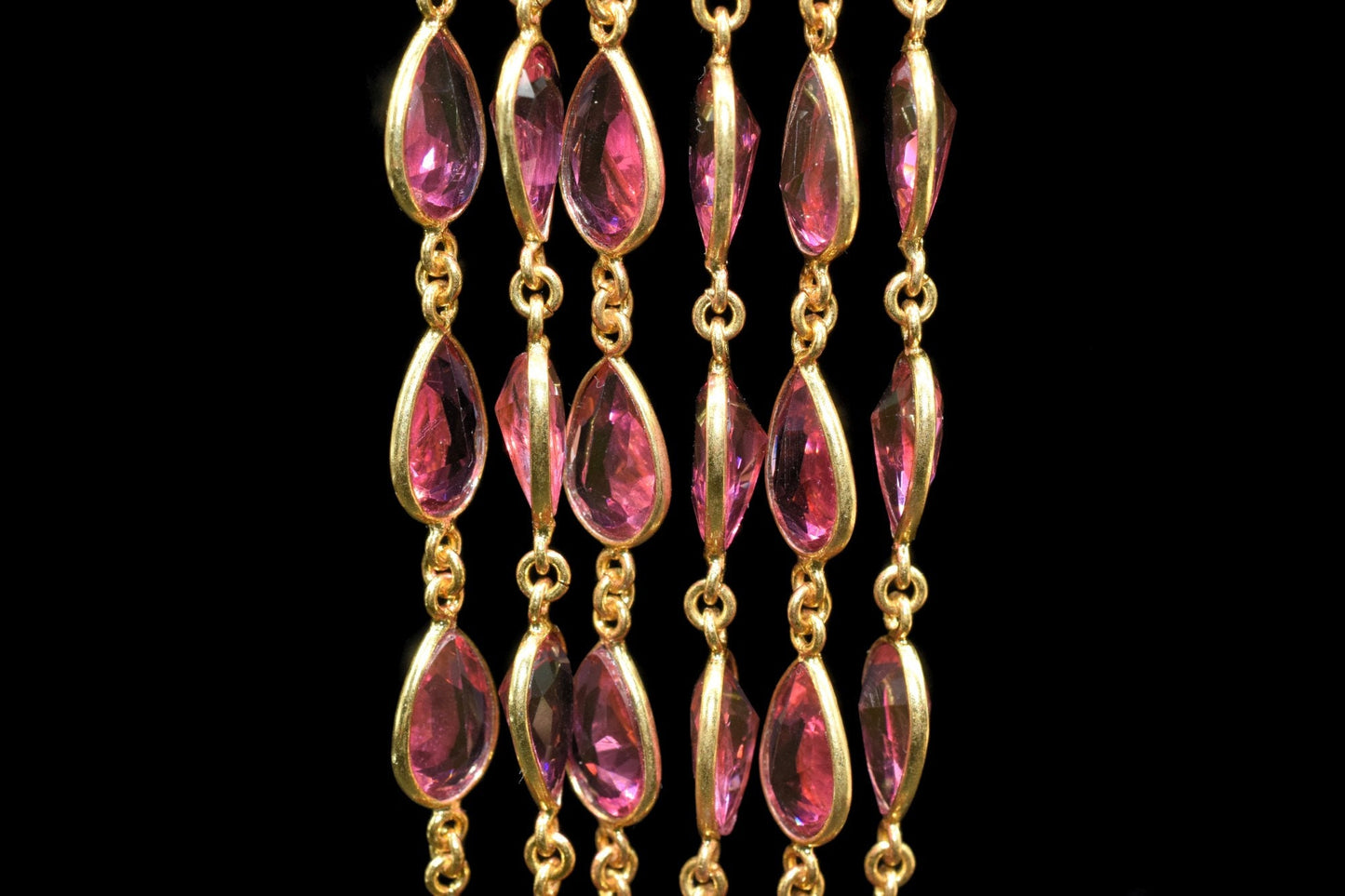 Pink Tourmaline Bezel Connector Chain,Gold Plated Gemstone Chain, Bracelet Chain, pear shape Connectors,Pink Tourmaline Connector Chain