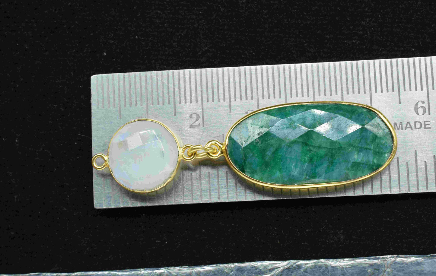 Emerald Dangle pendant,Station Bezel Link,Handmade jewelry,Moonstone pendant Charms,Component pendant,Multi Gemstone Connector,Bezel Jewelry