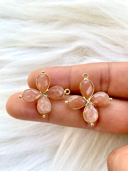 Peach Moonstone Teardrop Pendant,Natural Gemstone jewelry,Moonstone Bezel connector,Gemstone Bracelet Charm,Double Loop connector,Gifts,P122