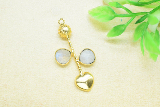Flashy Moonstone Pendant/Gemstone Component/Faceted Cut Moonstone/Single Bail Charm/Necklace Pendant/Heart Shape Charm/Wholesale Supply