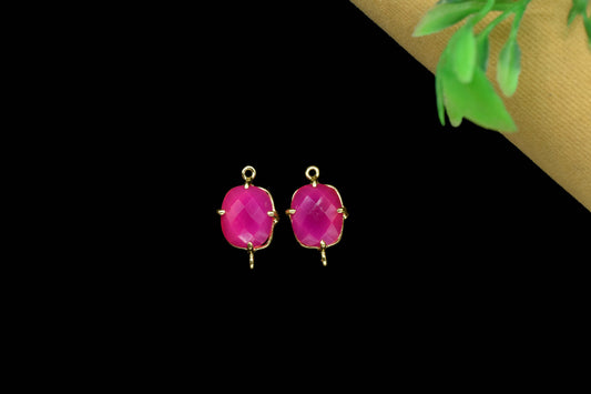 Pink chalcedony Prong Connector,double bail connector,Hot jewelry,Handmade Gemstone Bezel,Fuchsia Pink Cushion Bezel Connector Jewelry