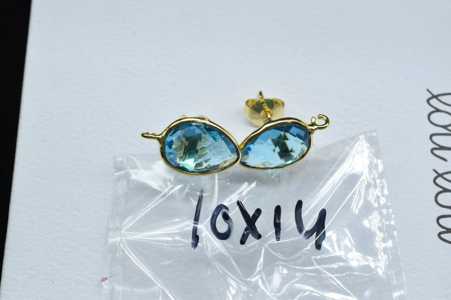Sky Topaz 10x14mm Teardrop Earring Connector,Jewelry Making Supply,Ear Post Studs Connectors,Sky Topaz Ear Studs,Teardrop Earring Connector,