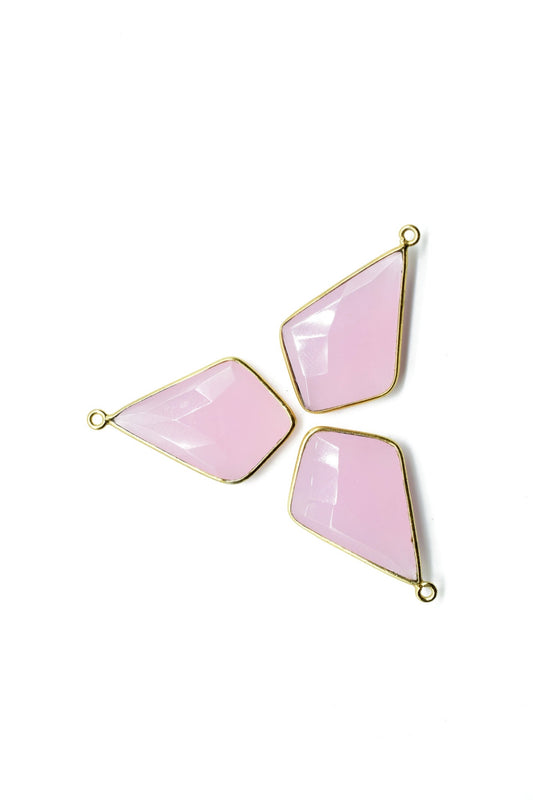 Pink chalcedony 20x30mm Diamond shape single bail connectors,Checker Board cut Pink Chalcedony Pendant,Hot Pink charms,Chalcedony Briolettes