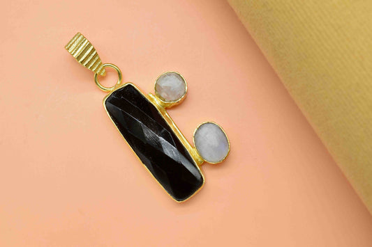 Multi Gemstone Pendant,Black Onyx 8x25mm Rectangle Shape Pendant,Black Onyx Faceted Necklace,Gemstone Pendant,Gemstone Pendant Jewelry,Gift
