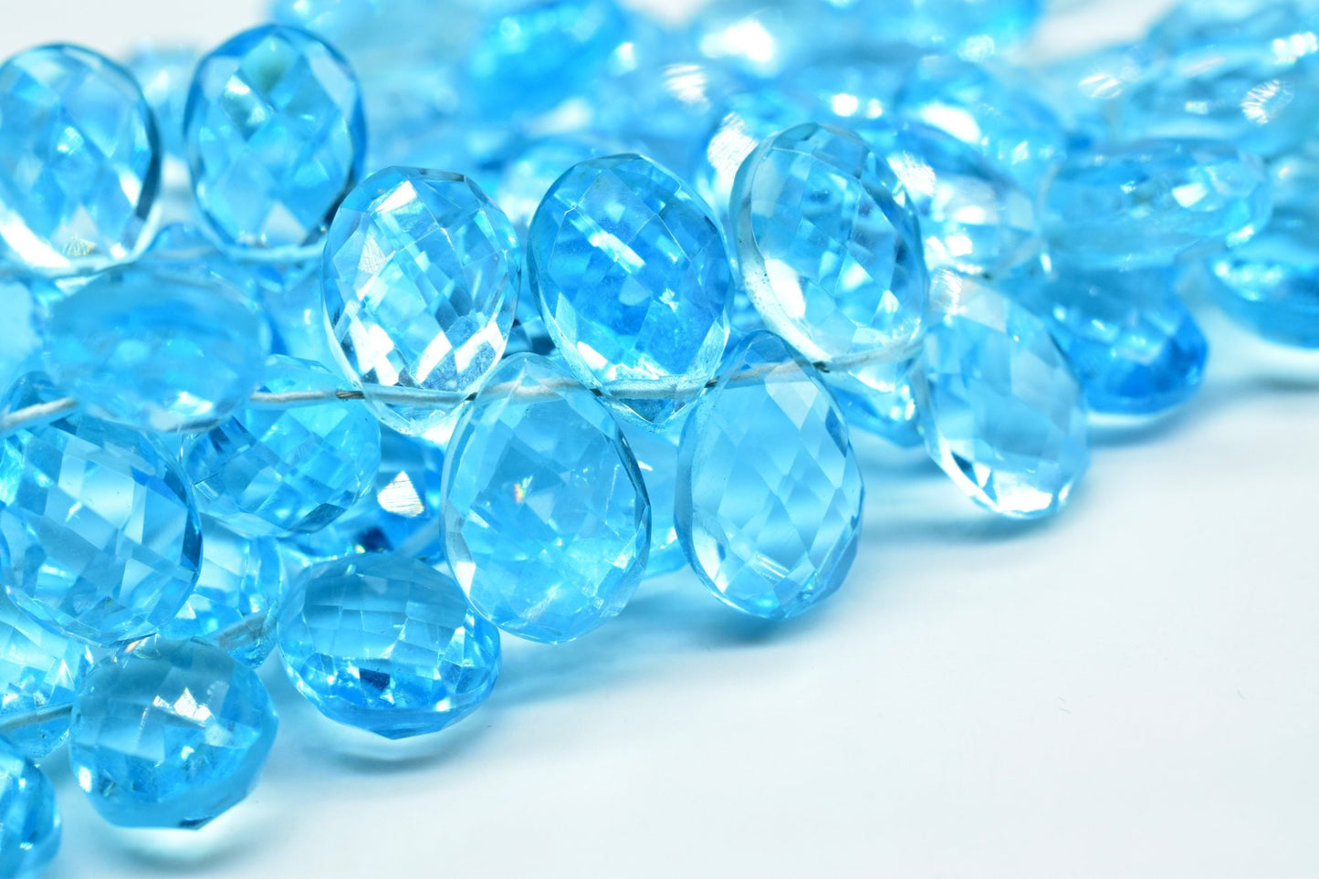 Sky Blue topaz Pear faceted Brioletes,8x12mm Pear Shape Briolettes Beads,9" Full Strand Sky Blue Topaz Beads,Finding Jewelry Supplies