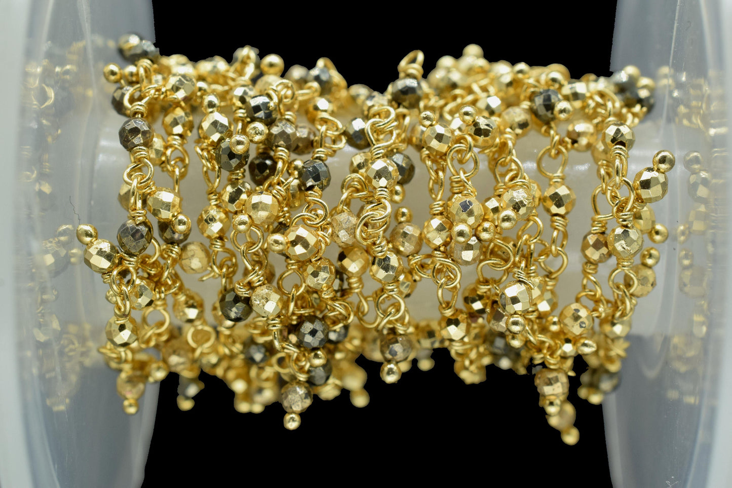 Pyrite Cluster Rosary Chain,Gemstone Chain,Wire Wrap Dangling Faceted Chain,Pyrite Beads Rosary Chains,Handmade Rosary Jewelry,Station Link,