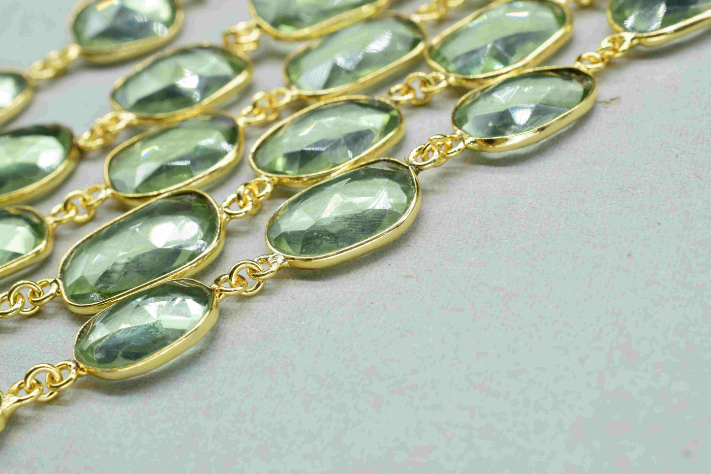 Green Amethyst Bezel Connector,Handmade Bezel Link Chain,Green Amethyst Faceted Chain,Gemstone Quartz Bezels,Jewelry Making Bezels Chain