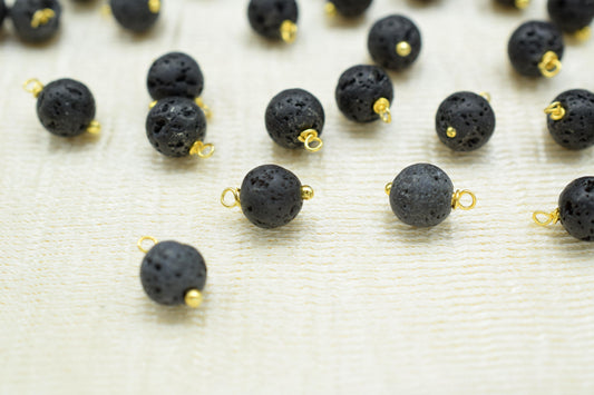 Black Lava 6mm Round Smooth Beads/Earring Components/Black Lava Single wire wrapped Beads/Round Beads Connector/Gemstone Beads/Gift