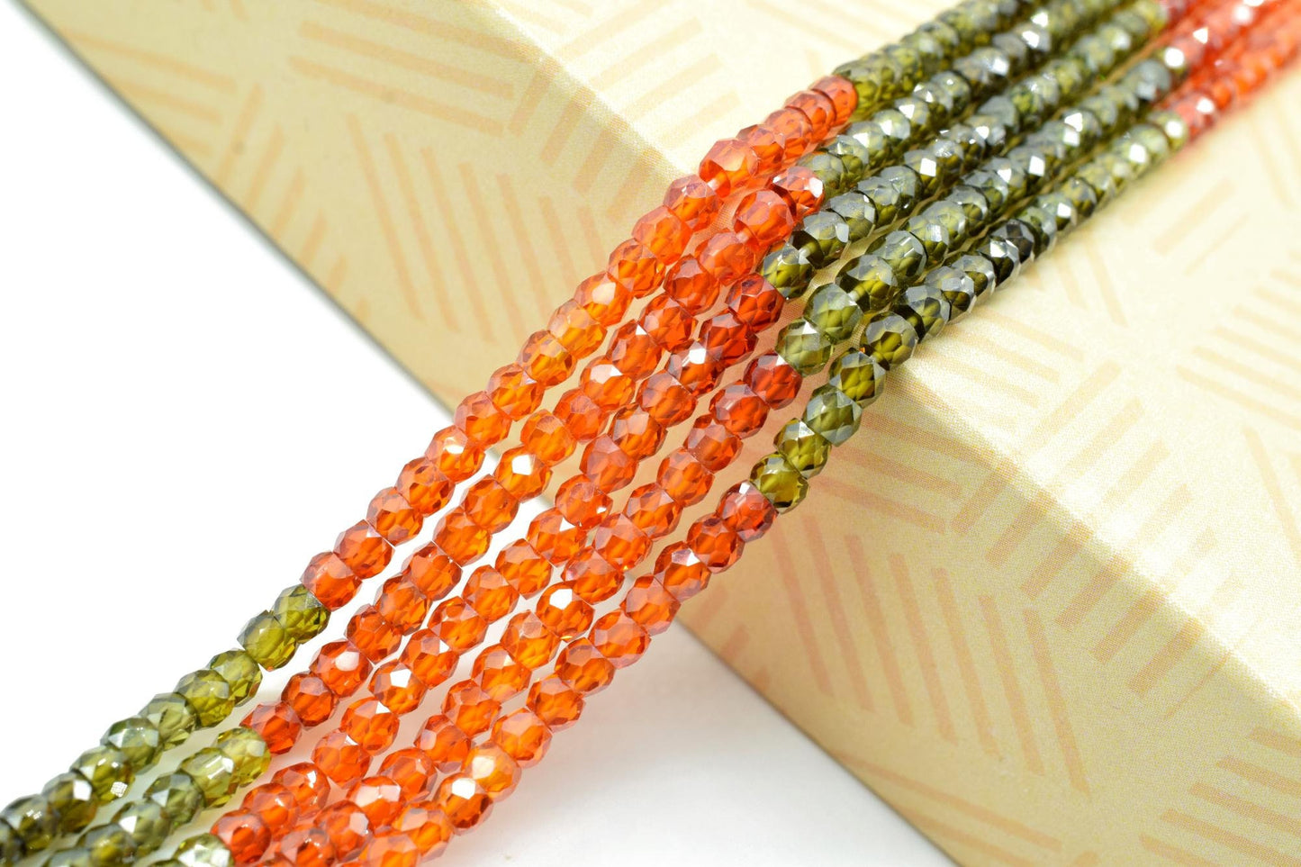 5 String Of Multi stone Necklace,Natural Precious Zircon Gemstone Orange and White shaded Necklace Faceted 3mm Stone Beads Necklace AAA