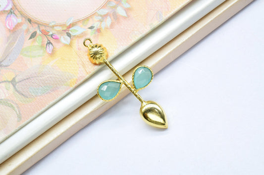 Aqua Chalcedony charms/Aqua Pendant/Gemstone Components/Connector Charms/Single Bail Pendant/Teardrop Pendant/Handmade Jewellery,Brides Gift