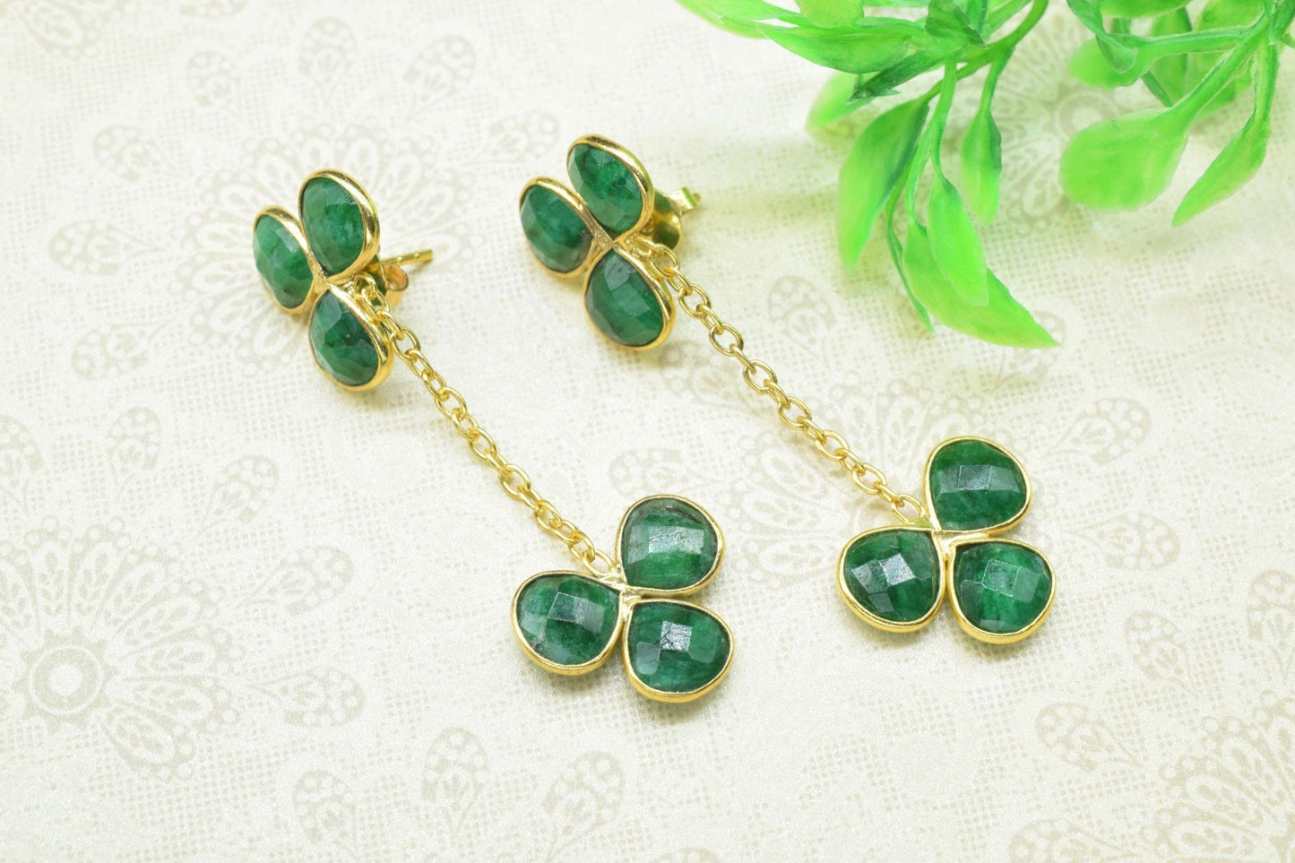 Emerald Dangle Studs Earring,Green Gemstone Studs,Handmade Dangle Earring,Post Stud Earring,may birthstone Jewellery,Bezel Studs Earring
