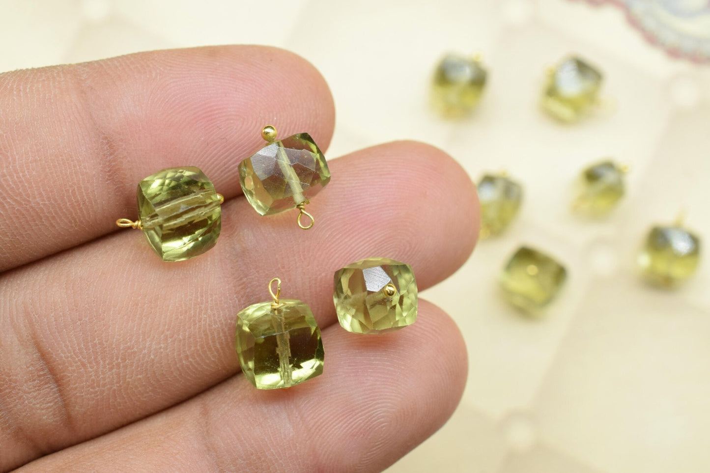 Peridot Component pendant Charms,Handmade pendant Jewelry,Square pendant Charms,Gemstone 3D Cube Beads,Peridot pendant Connector,Gift