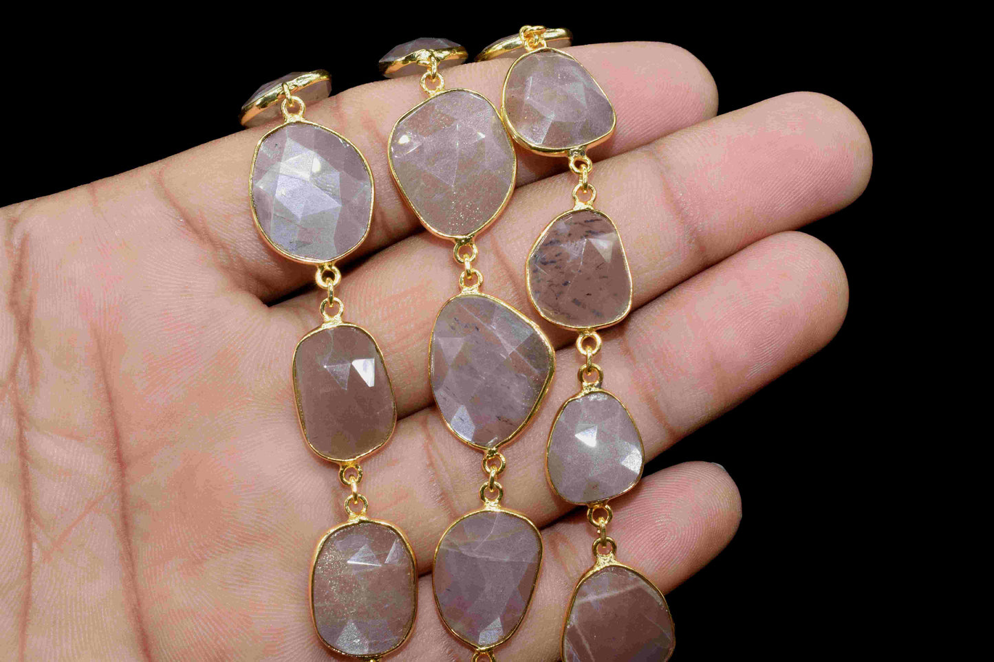 Peach Moonstone Faceted Bezel Connector,Peach Moonstone Jewelry,Moonstone Bezel Chain,Gemstone Irregular Shape Connector Chain,JewelryMaking