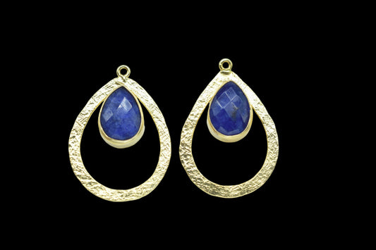Blue Sapphire Gemstone Pendant/Pear Shape Pendant/Bezel Pendant/Jewelry making Stone/Gold Plated Jewelry/Connector Jewelry/Handmade/Gift